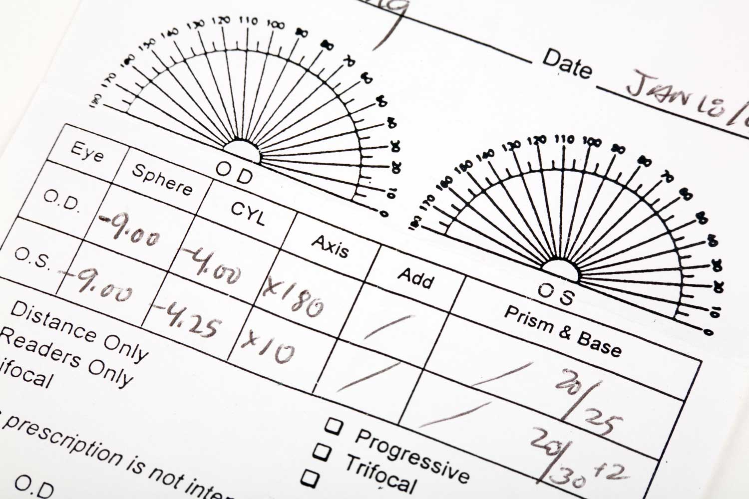 prescription glasses read test